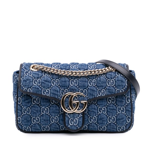 Pre-Loved Gucci Small GG Marmont Matelasse Denim Flap Crossbody - Picture 1 of 12